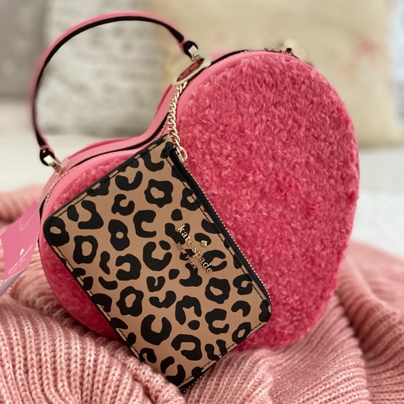 Kate Spade love shack heart purse Pomegranate & Leopard Zip Credit Card Case - Picture 7 of 14